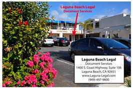 Laguna Beach Legal store front and parking lot.